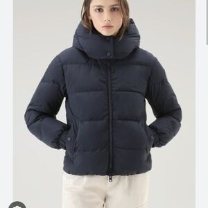 Woolrich Quilted Down Jacket With Detachable Hood in Melton Blue Size XS